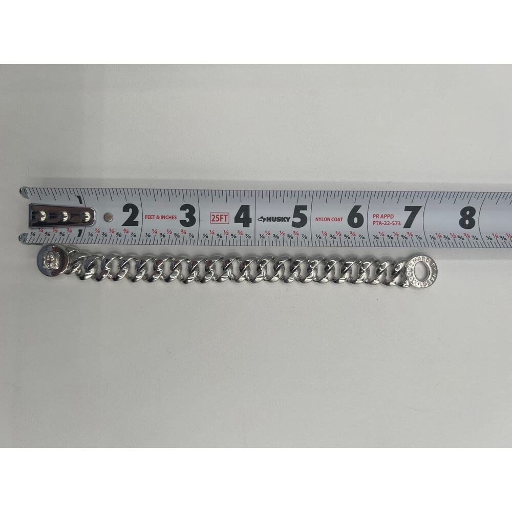 MARC JACOBS Katie Turnlock Bracelet Chunky Curb Chain Engraved Silver Tone 7" - Picture 12 of 13